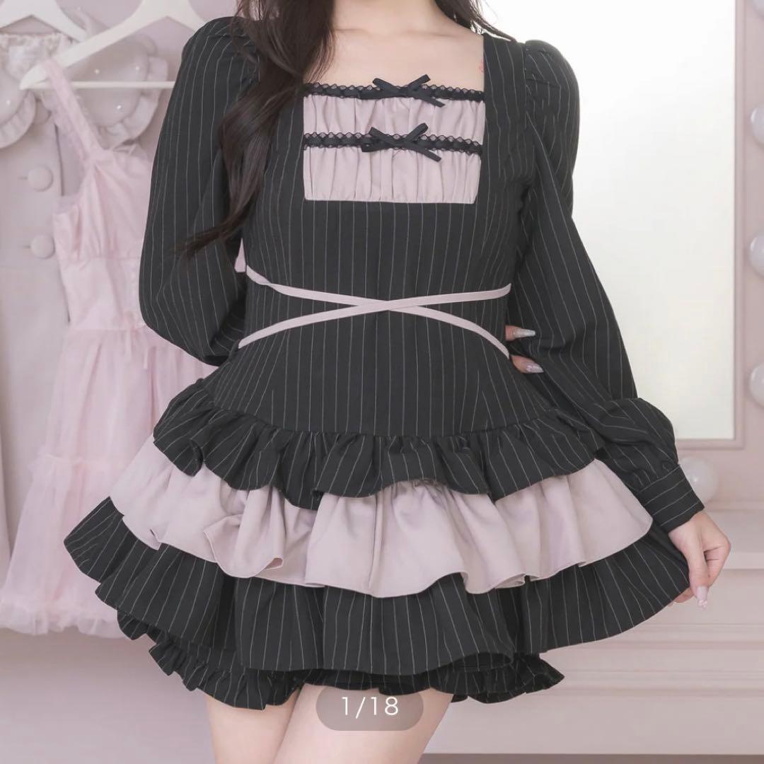 はしごリボンティアードセットアップ ブラックストライプ