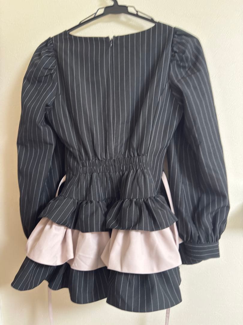 はしごリボンティアードセットアップ ブラックストライプ