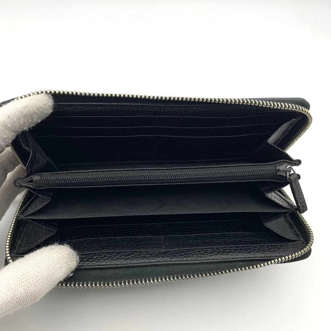 鑑定済み グッチ ラウンドファスナー 長財布 ドリアン GG 金具 レザー 黒