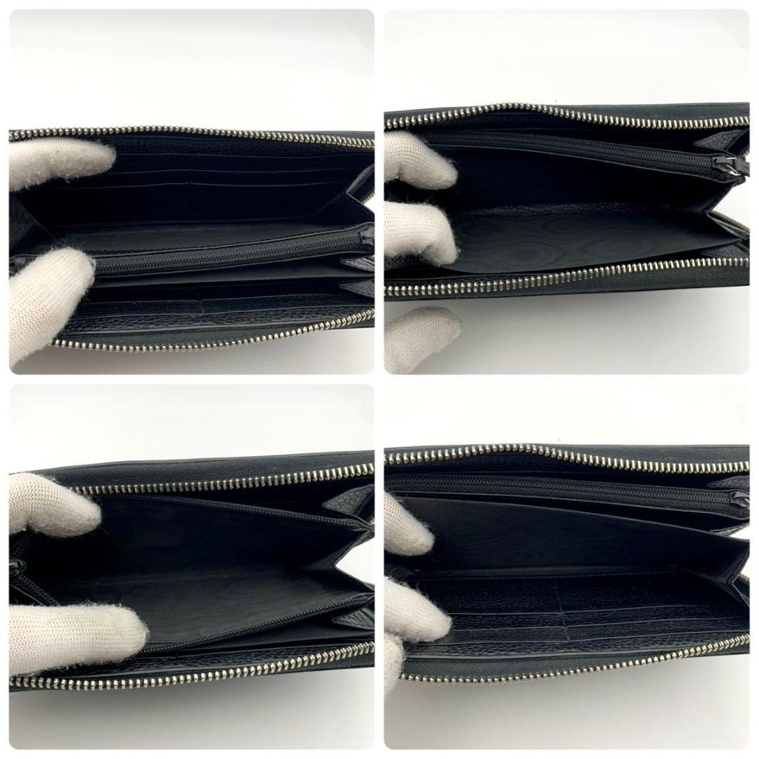 鑑定済み グッチ ラウンドファスナー 長財布 ドリアン GG 金具 レザー 黒