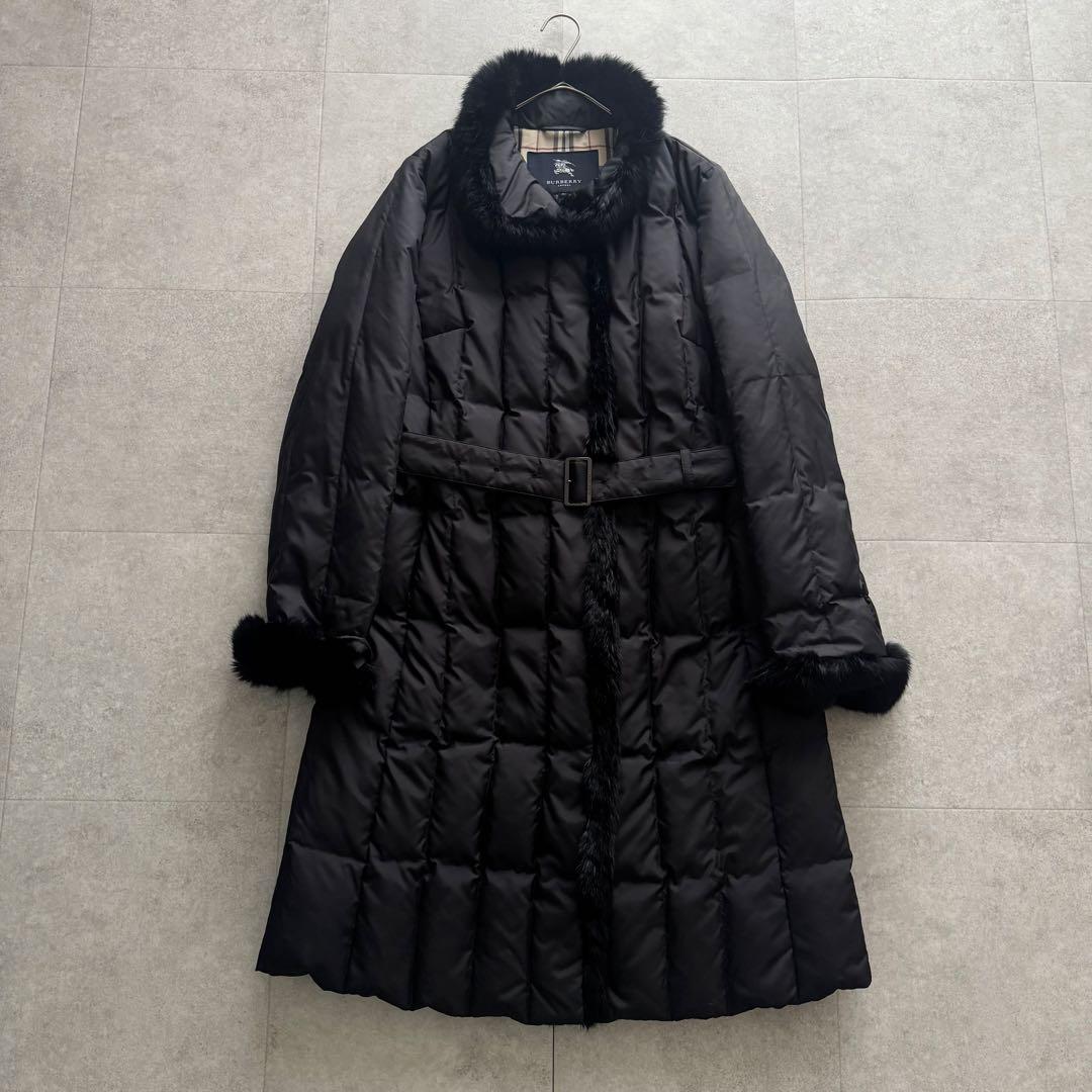 バーバリーロンドン　ダウン　ロング　大きいサイズ　44　ノバチェック　黒　ファー