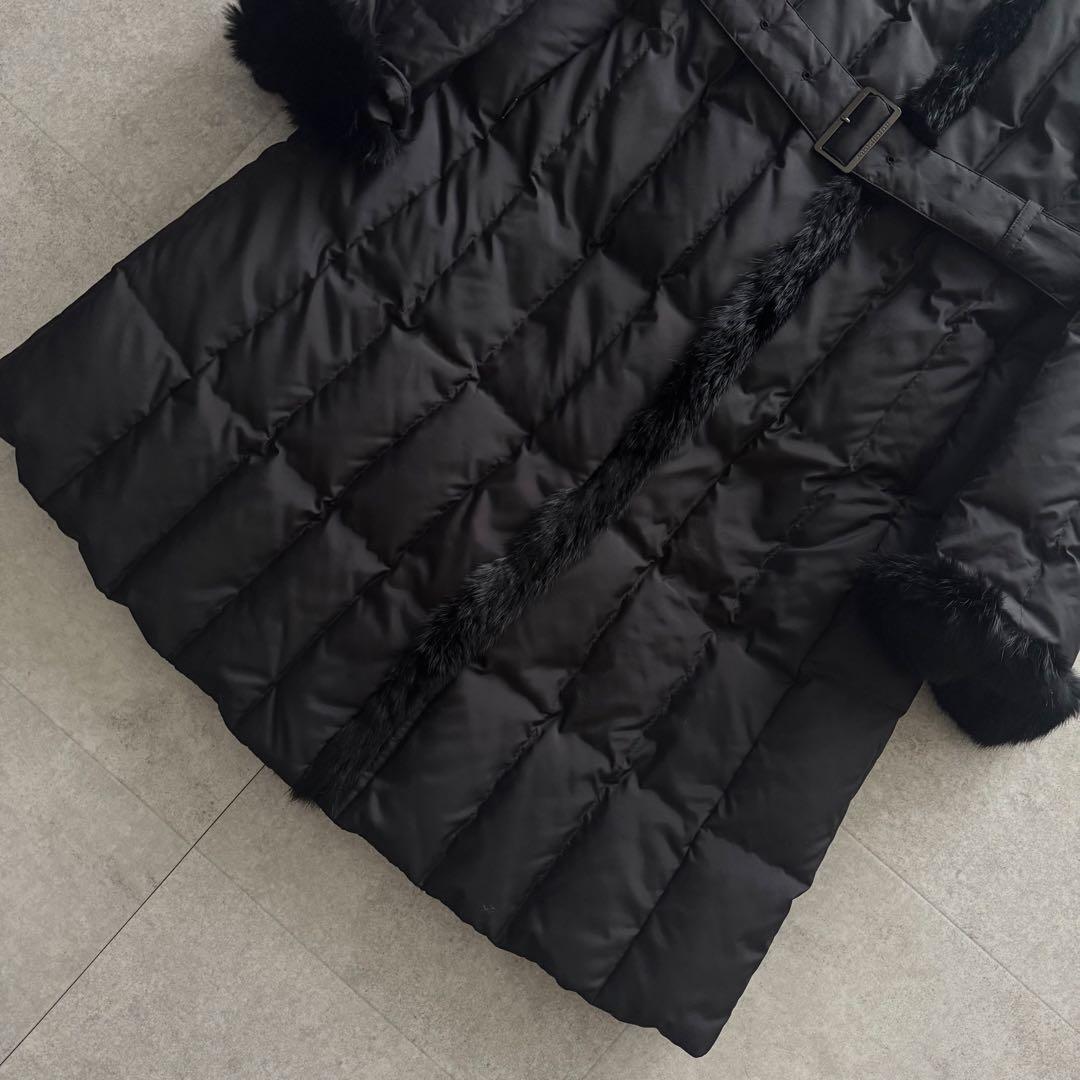 バーバリーロンドン　ダウン　ロング　大きいサイズ　44　ノバチェック　黒　ファー