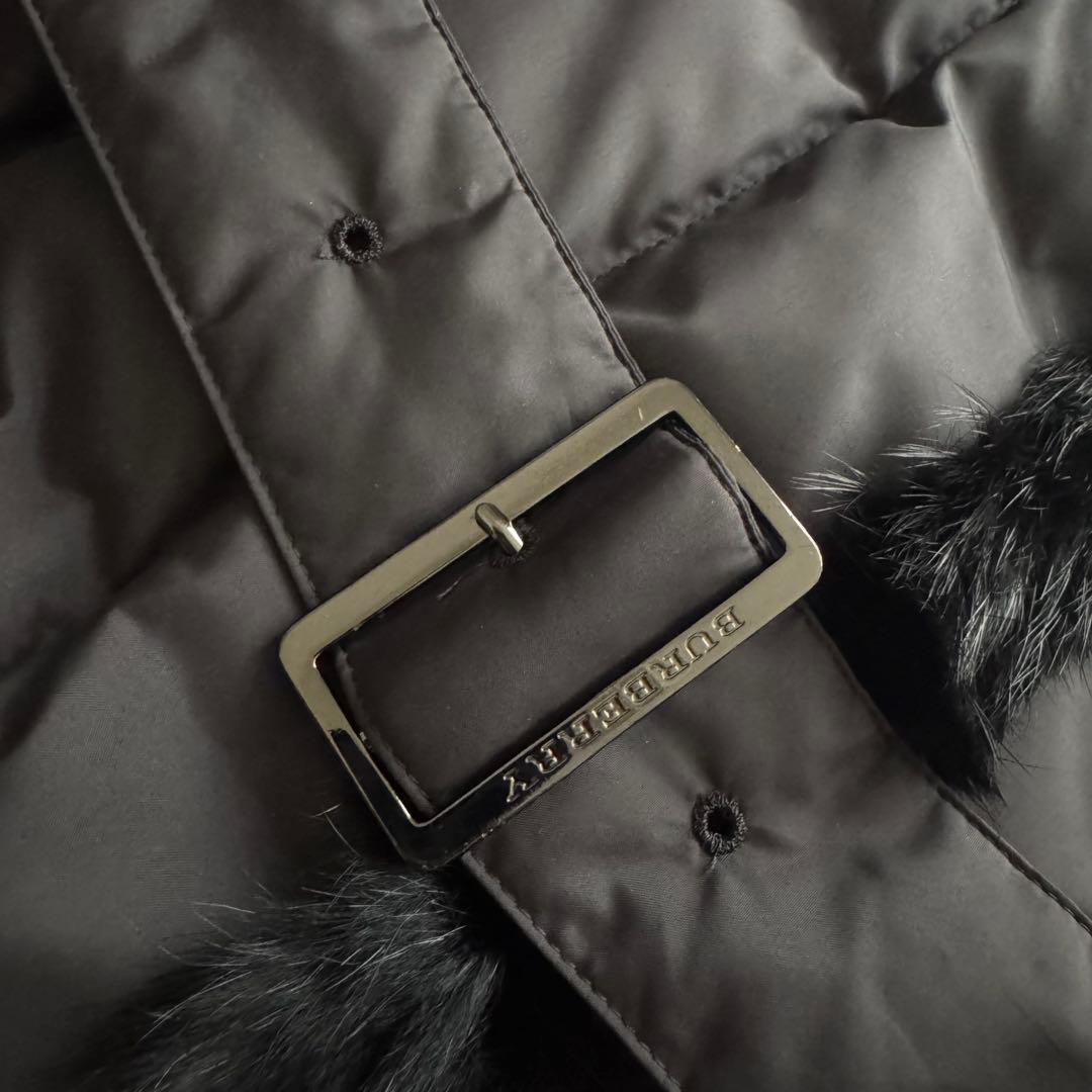 バーバリーロンドン　ダウン　ロング　大きいサイズ　44　ノバチェック　黒　ファー