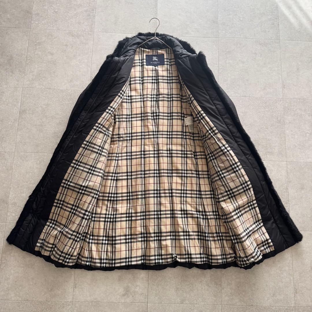 バーバリーロンドン　ダウン　ロング　大きいサイズ　44　ノバチェック　黒　ファー