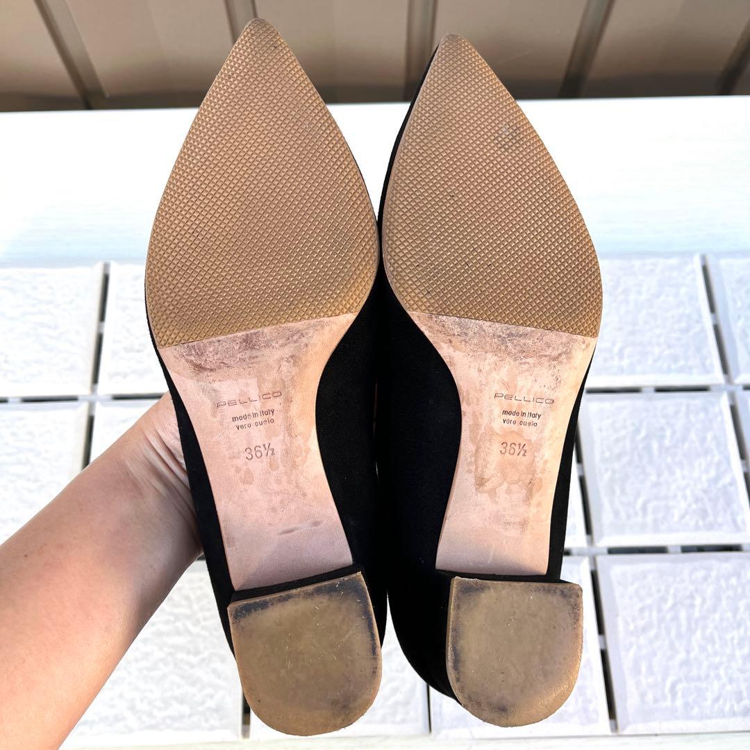 36.5 PELLICO ローヒール　パンプス　黒　スエード　23.5