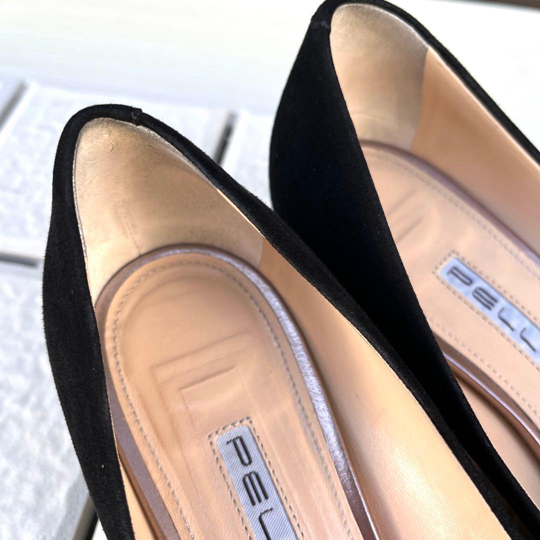 36.5 PELLICO ローヒール　パンプス　黒　スエード　23.5