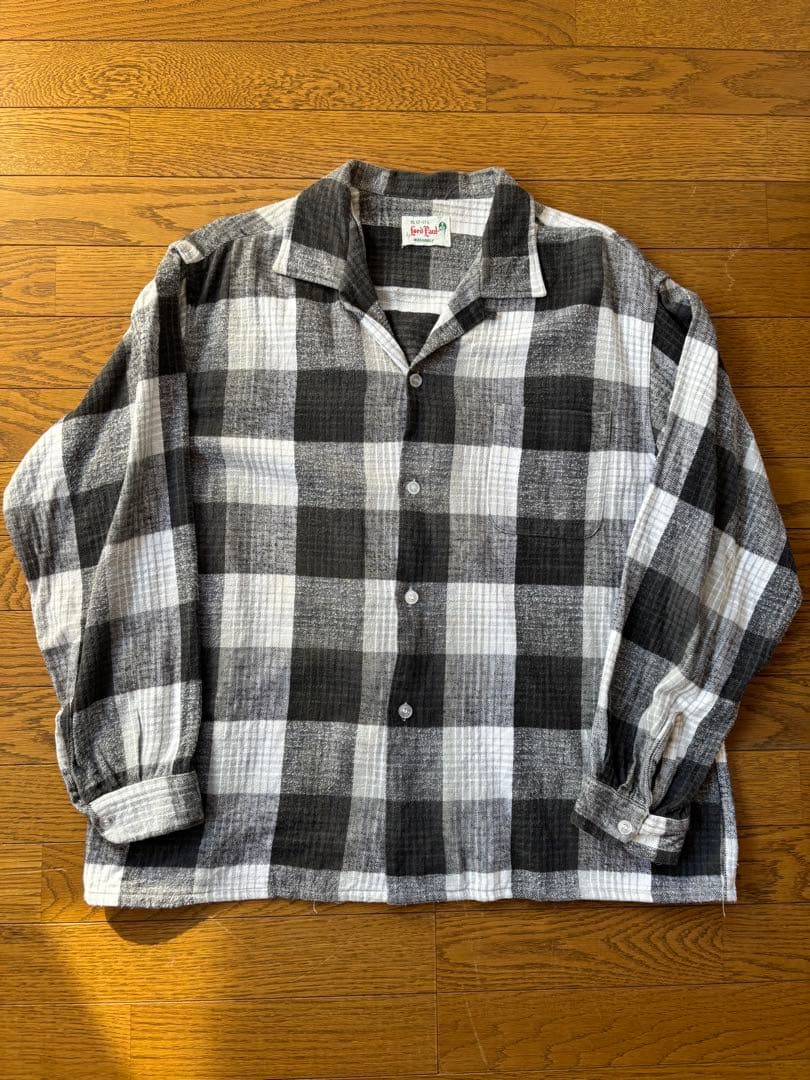 50s 60s オンブレ ブロックチェック フランネルシャツ XL