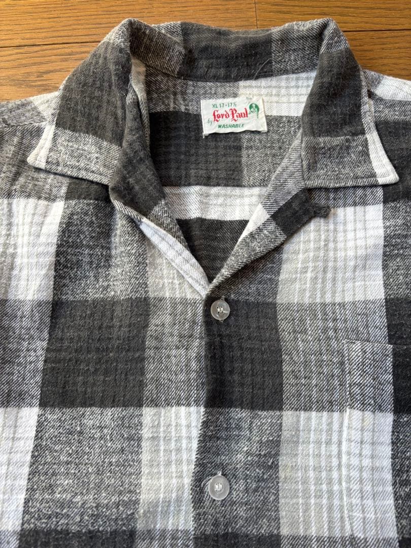 50s 60s オンブレ ブロックチェック フランネルシャツ XL