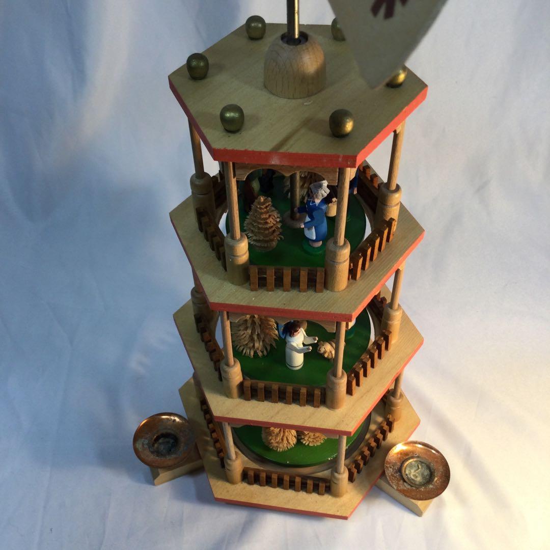 クリスマス　飾り　蝋燭3本　3段　回転　木製　ヴィンテージ　（2088）