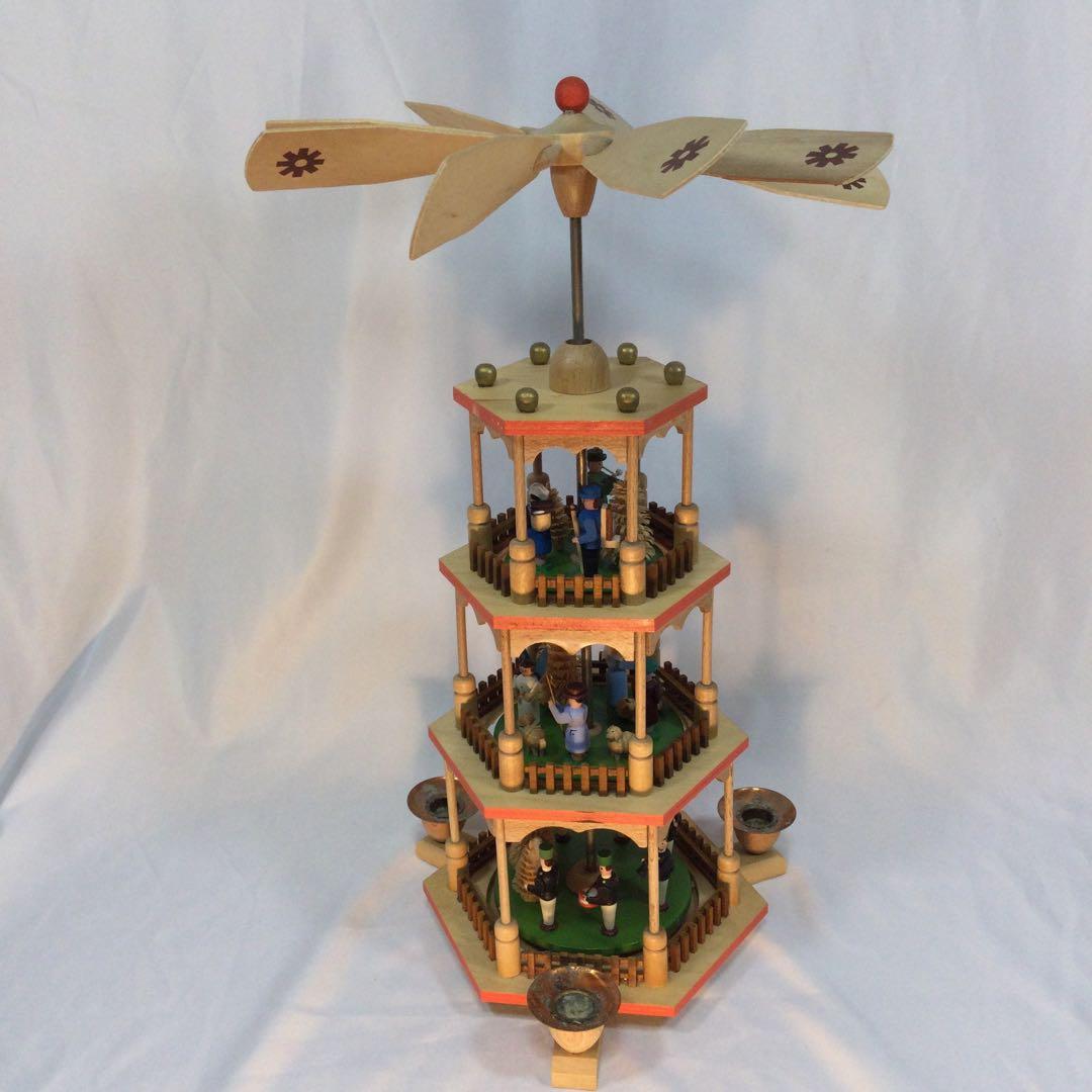 クリスマス　飾り　蝋燭3本　3段　回転　木製　ヴィンテージ　（2088）