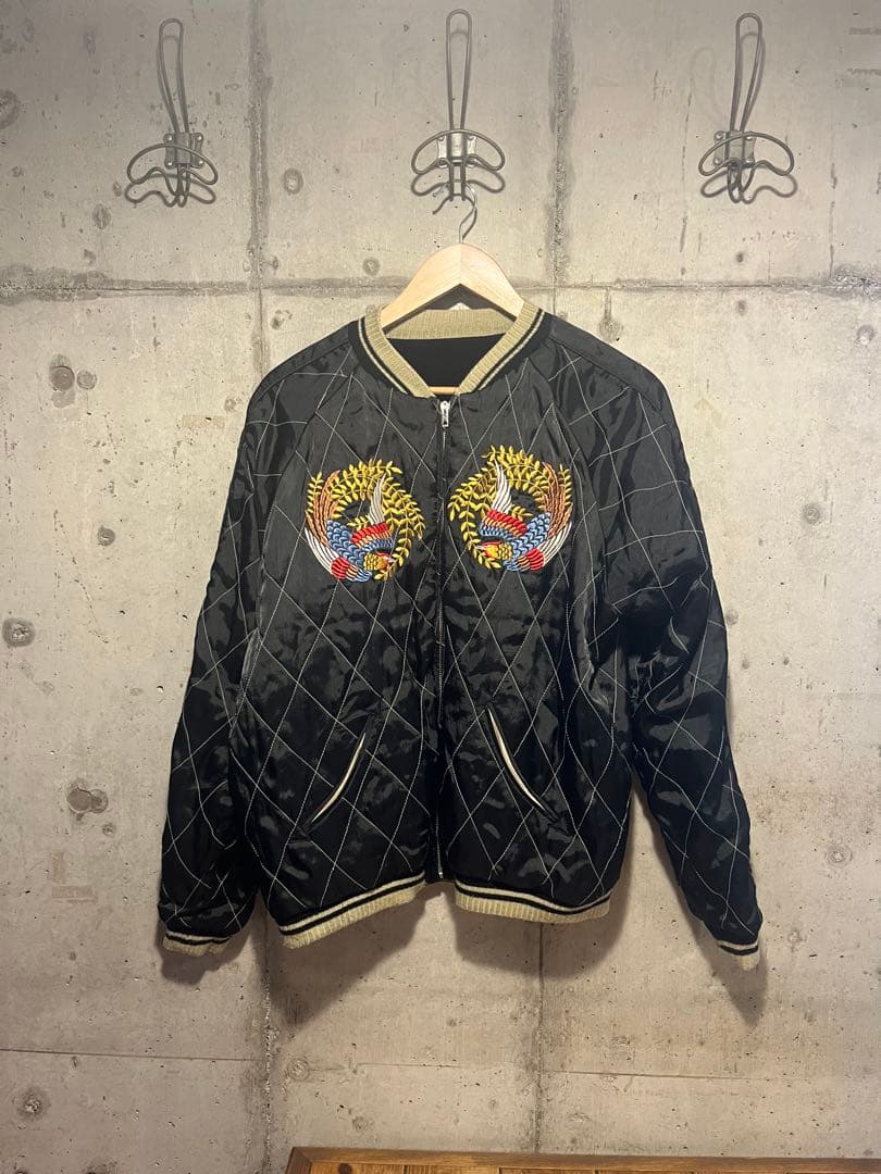 クロップドヘッズ リバーシブルスカジャン L ベロア×キルティング 鶴 京都