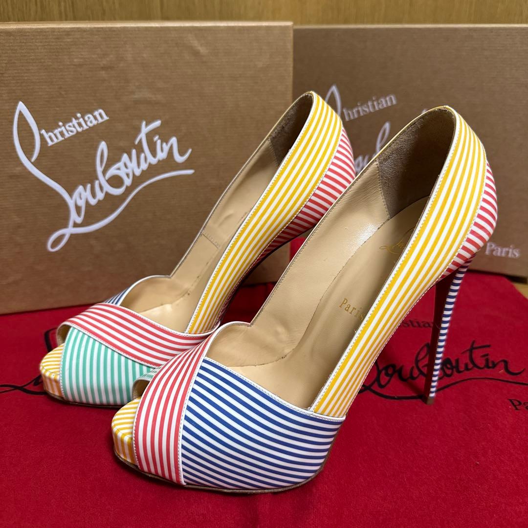 ルブタン カラフル ストライプ ヒール