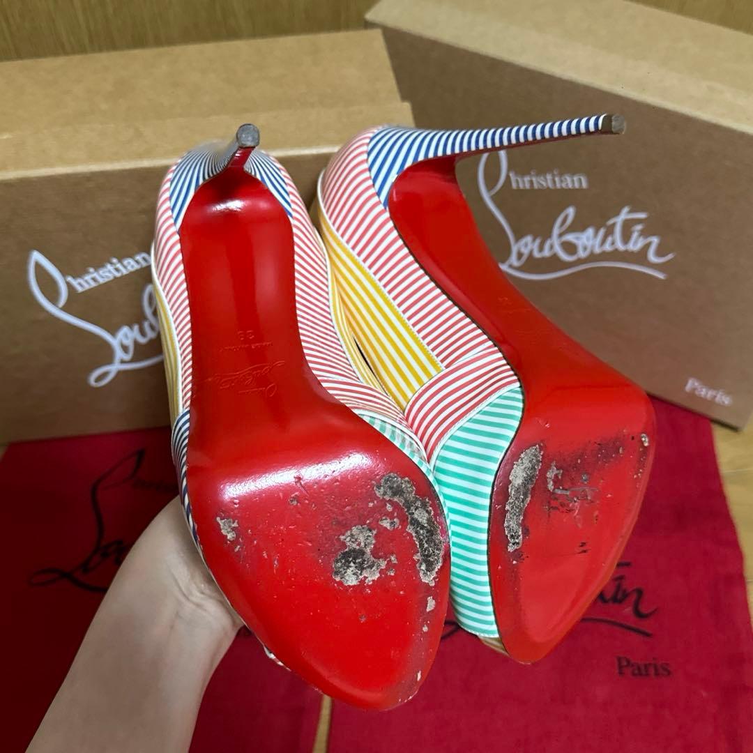 ルブタン カラフル ストライプ ヒール