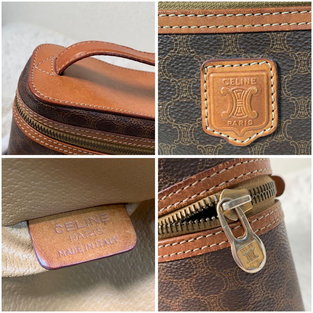 美品　セリーヌ　バニティバッグ　ポーチ　 マカダム柄 レザー