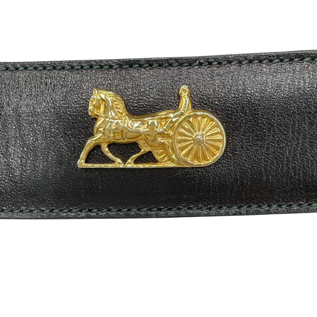 美品CELINE✨セリーヌ　ベルト　レザー　馬車ロゴ　黒 ゴールド　レディース