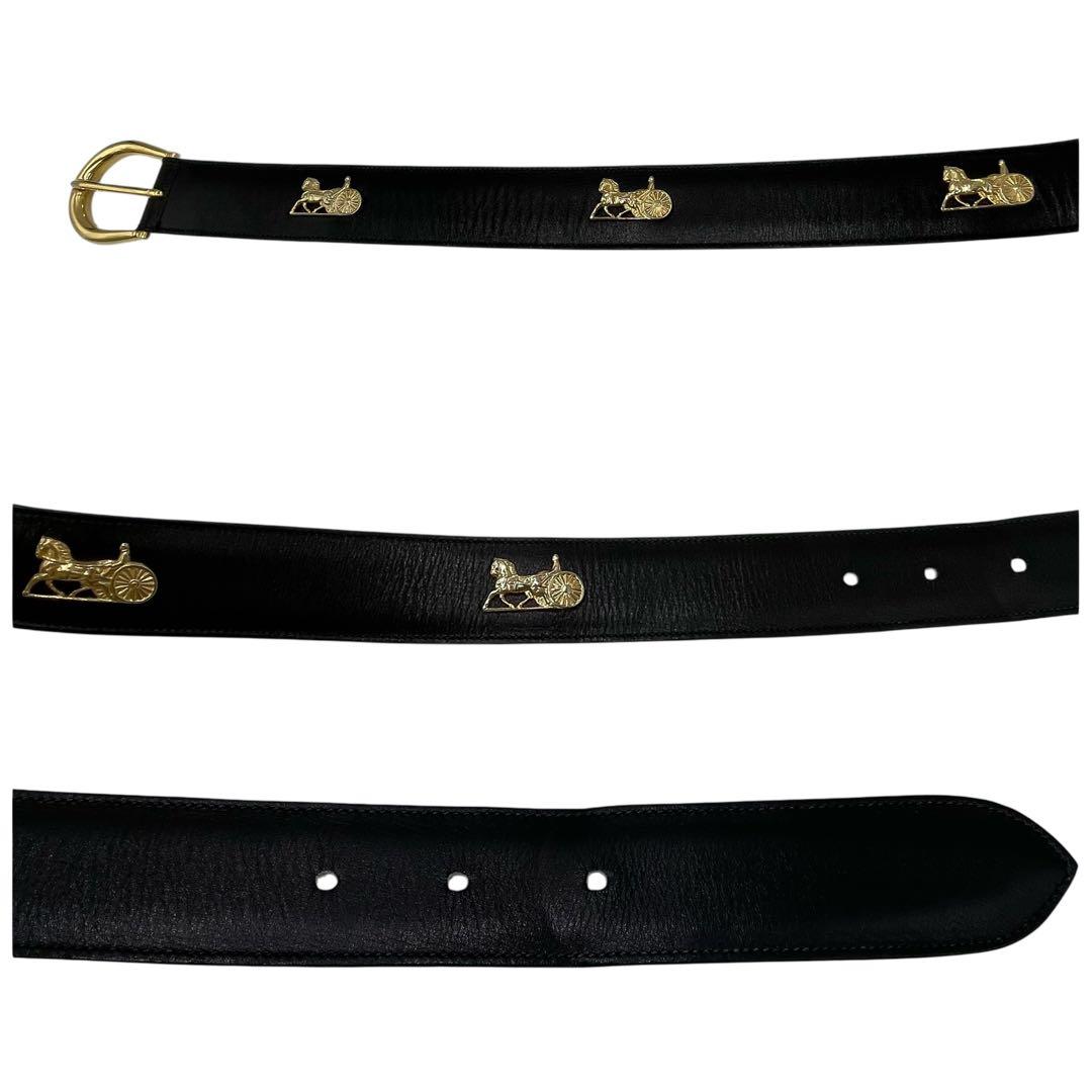 美品CELINE✨セリーヌ　ベルト　レザー　馬車ロゴ　黒 ゴールド　レディース