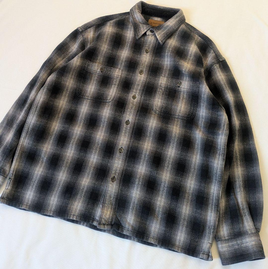 90s オンブレ　St.Johns Bay　ヘビネル　ネルシャツ　好配色　L　黒