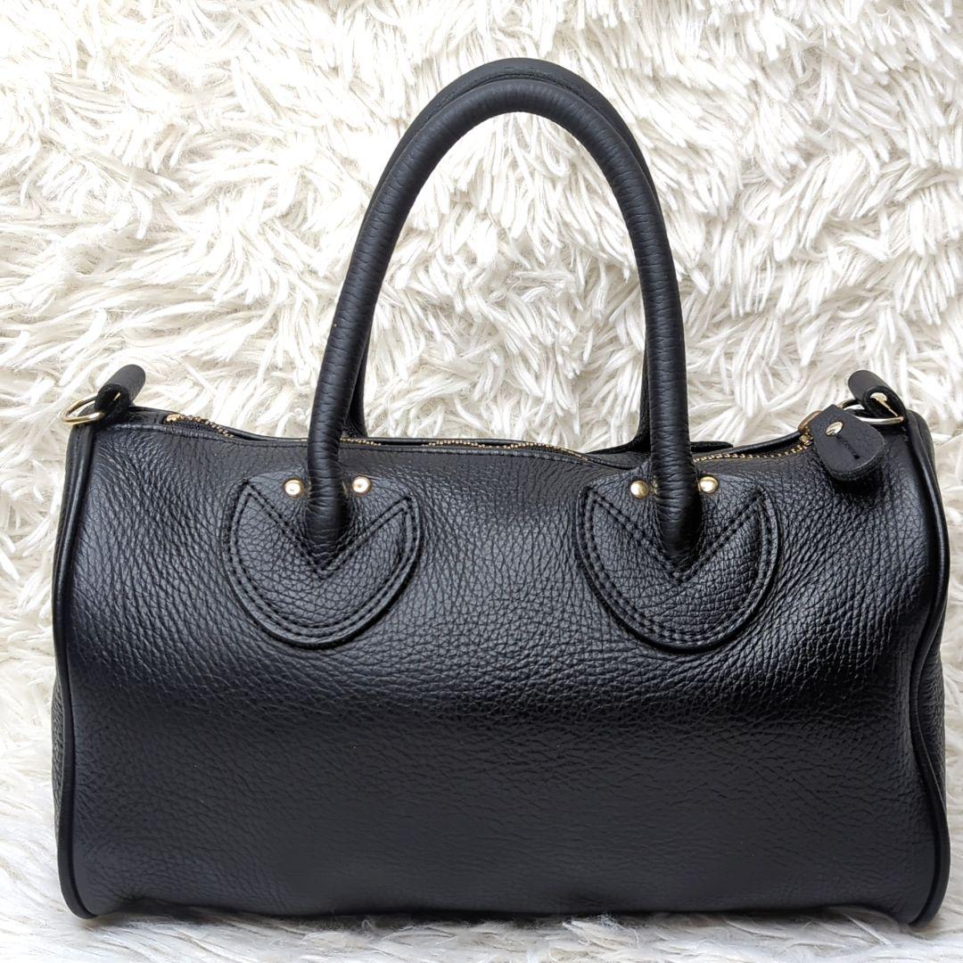 美品✨ヤング＆オルセン ミニボストン シボ革 黒 ゴールド金具 フレームワーク