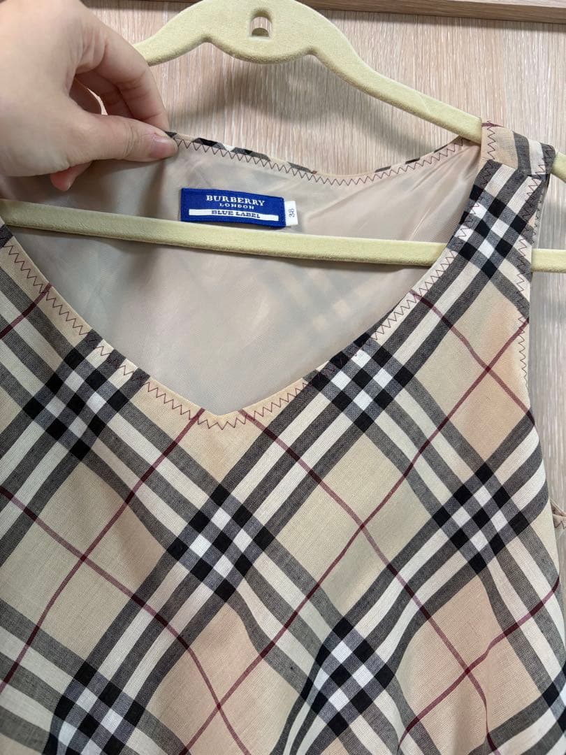 バーバリーブルーレーベル　ノバチェック柄ノースリーブワンピース