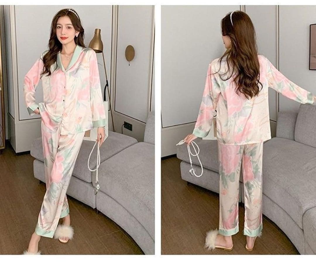 レディース シルクパジャマ 上下3点セット 高級シルク100%