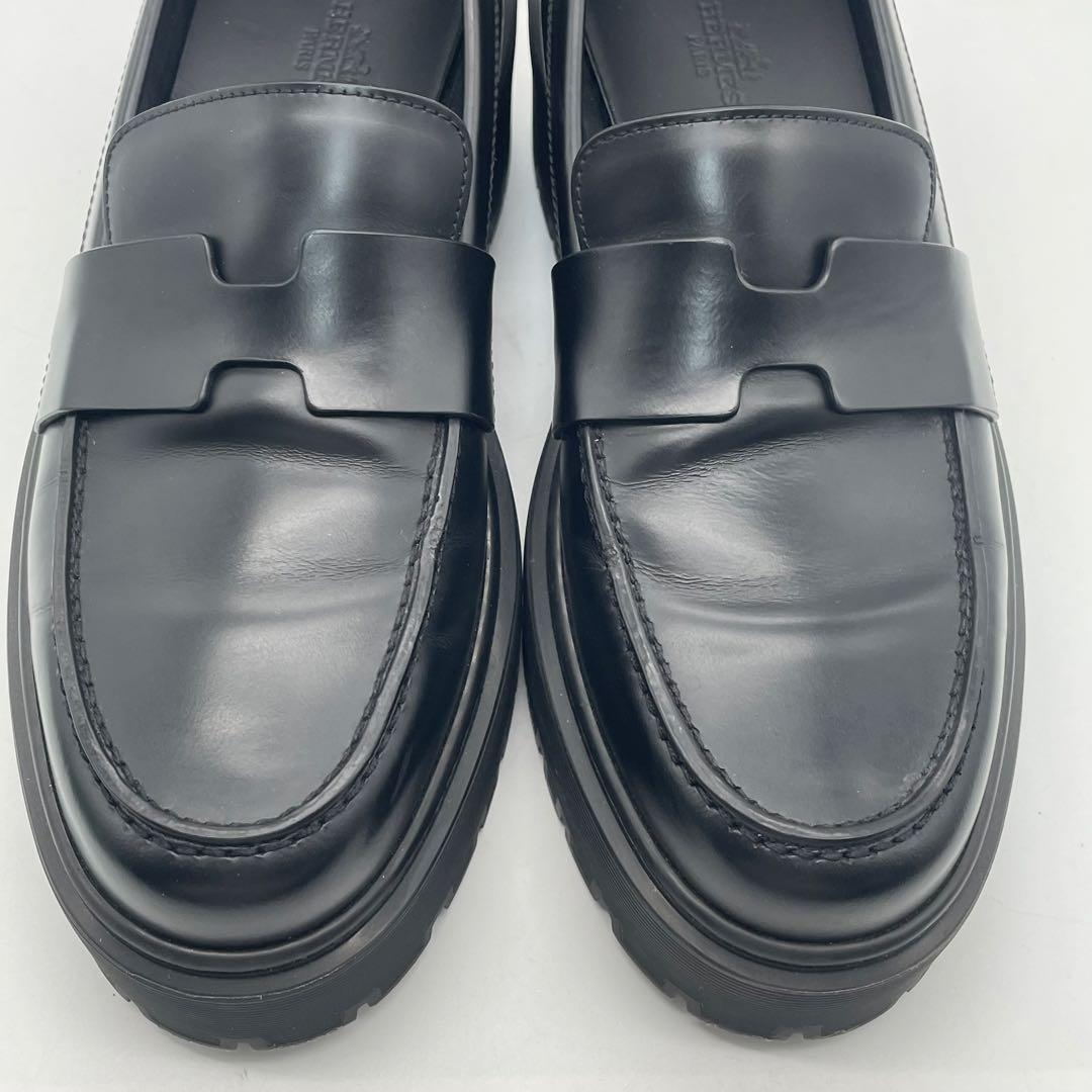 HERMES エルメス　ローファー　モカシン　ブラック　クロ　レザー