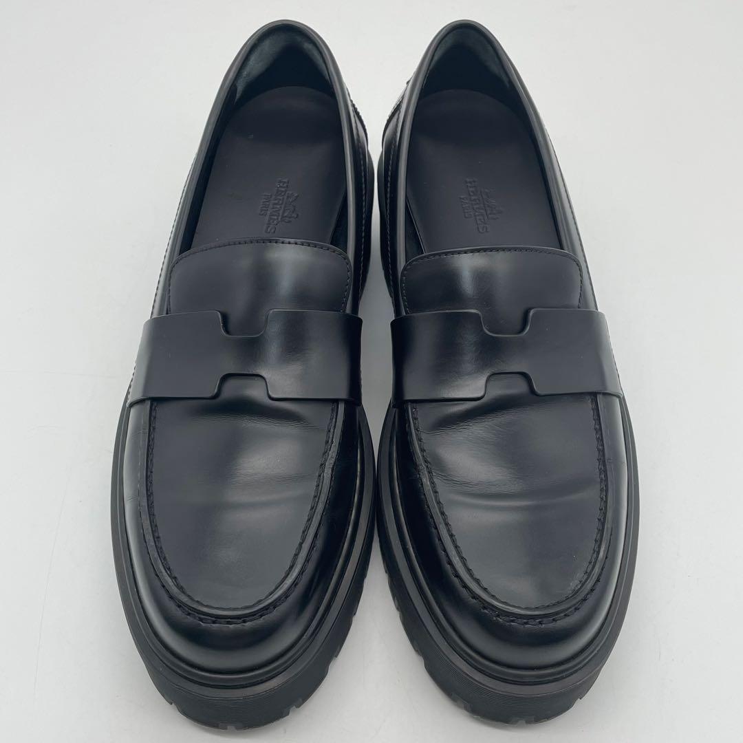 HERMES エルメス　ローファー　モカシン　ブラック　クロ　レザー