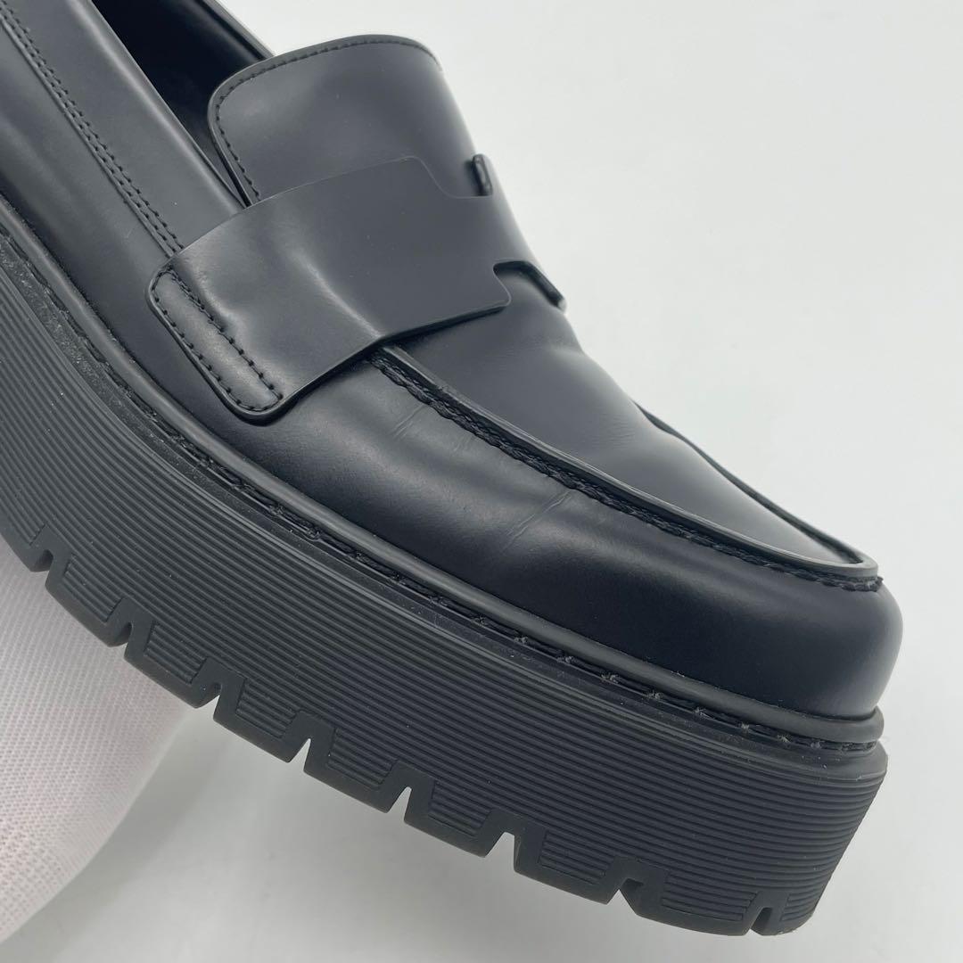 HERMES エルメス　ローファー　モカシン　ブラック　クロ　レザー