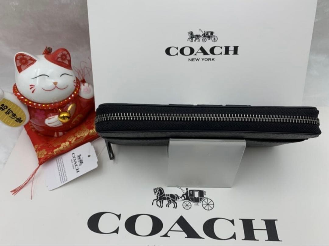 コーチ 長財布 シグネチャー 黒 青白ライン本日のみ　10,500円