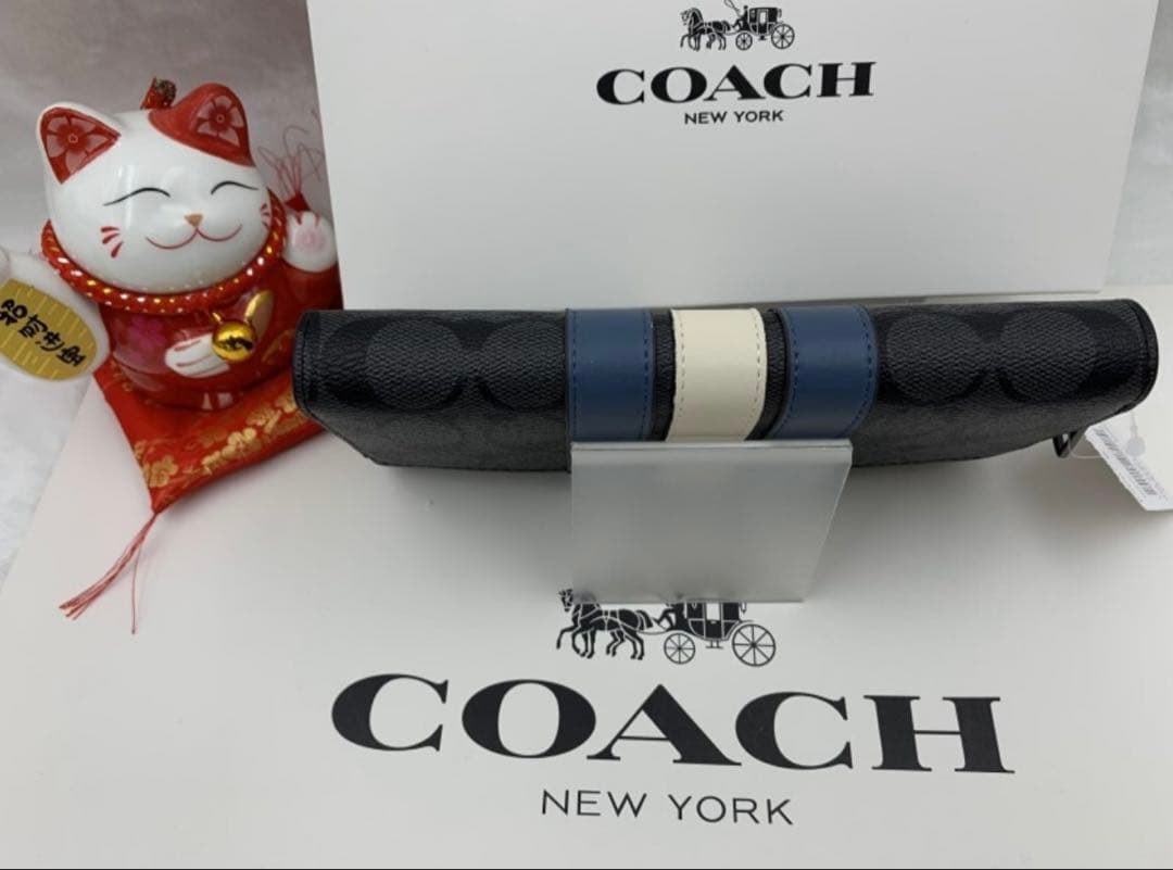 コーチ 長財布 シグネチャー 黒 青白ライン本日のみ　10,500円