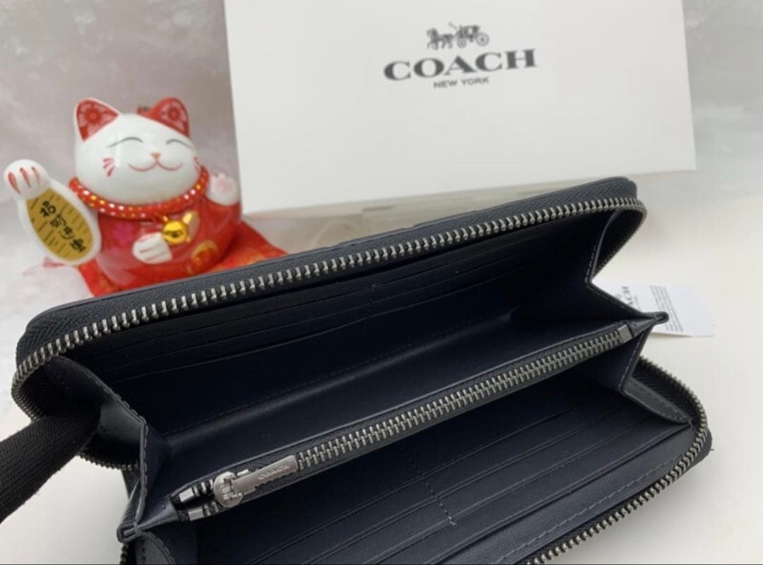 コーチ 長財布 シグネチャー 黒 青白ライン本日のみ　10,500円