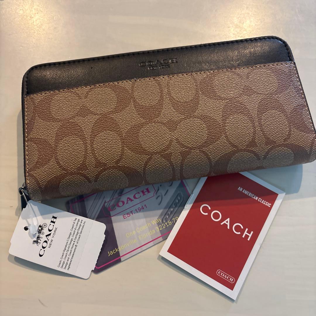 COACH メンズ 長財布 タン PVC ファスナー 新品