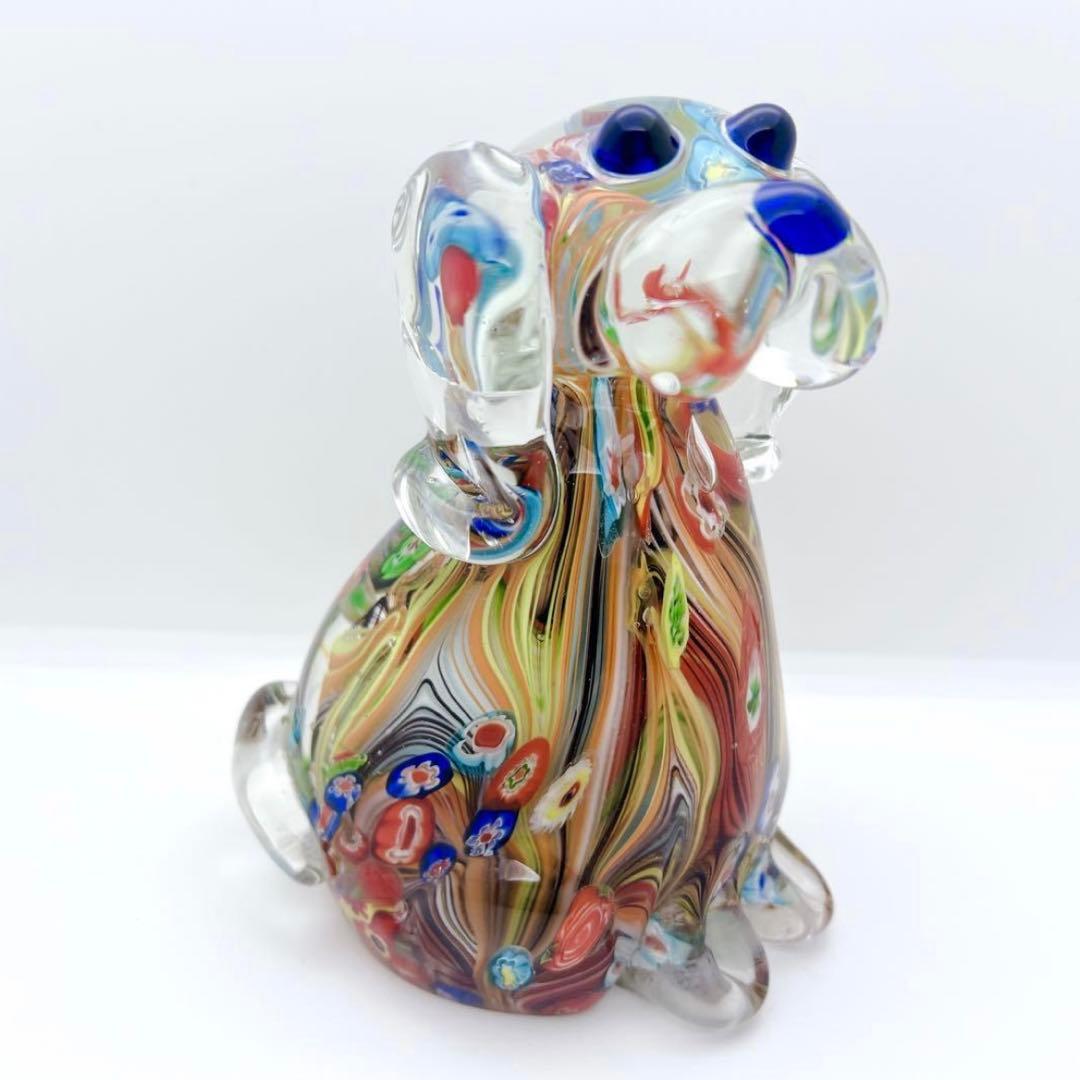【希少】ヴェネチアンガラス ミルフィオリ 犬 置物 ムラーノガラス オブジェ