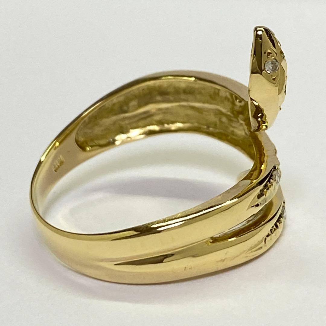 K18　天然ダイヤモンドリング　蛇モチーフ　18金　幅広　ヘビ　へび