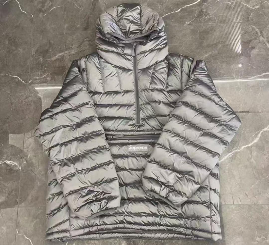 Supreme グレー ダウンジャケット フード付き M