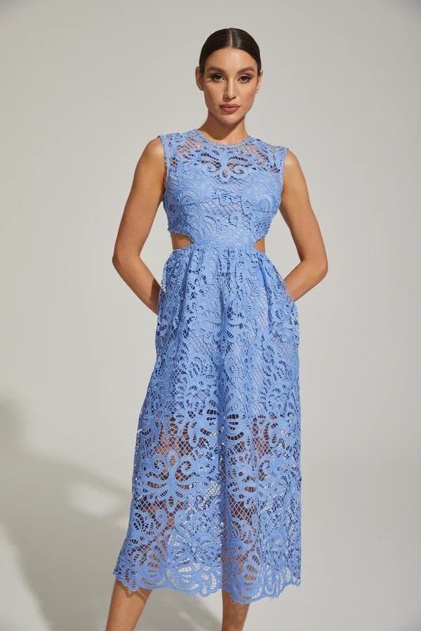 コ*マ様 セルフポートレイト ワンピース レース ブルー UK8 未使用 Cut