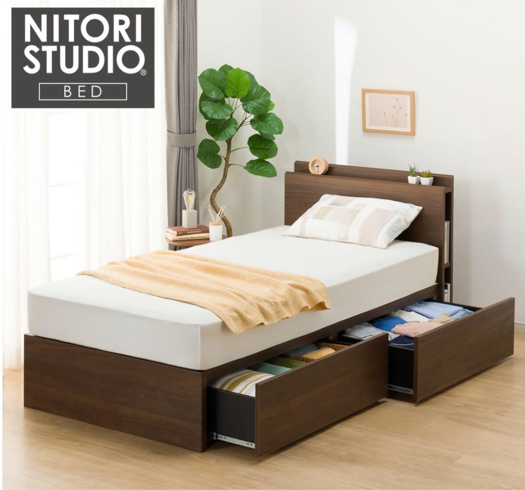 ニトリ　サイド収納付きベッドフレームのみ　セミダブル