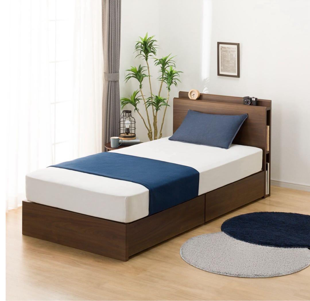 ニトリ　サイド収納付きベッドフレームのみ　セミダブル