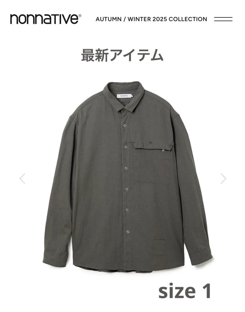 最新 nonnative WORKER ZIP SHIRT C/Li TWILL