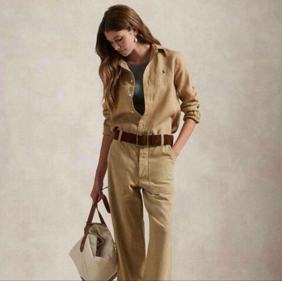 は*わ様 新品タグ付き　ポロラルフローレン リネン ボタンダウンシャツ ベージュ