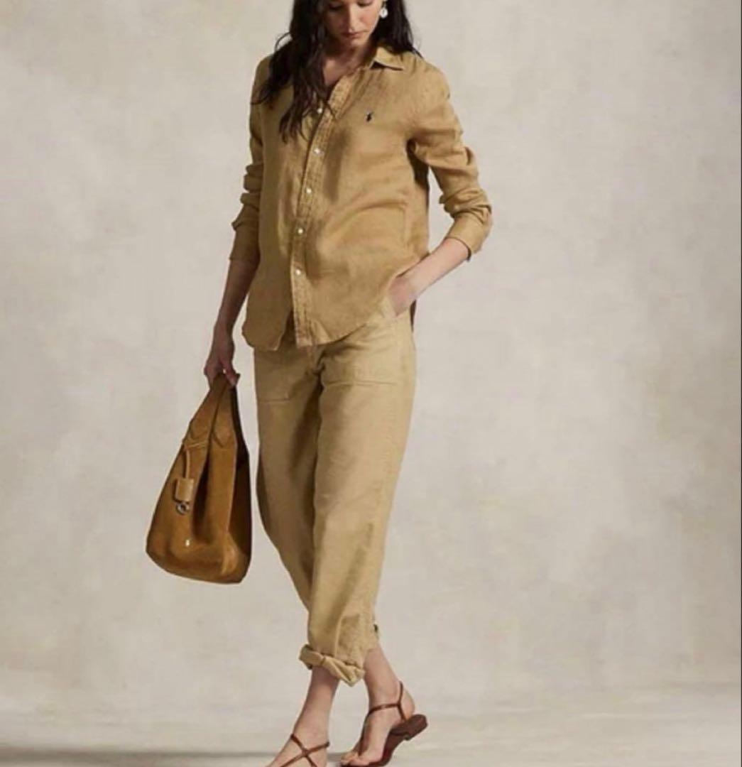 は*わ様 新品タグ付き　ポロラルフローレン リネン ボタンダウンシャツ ベージュ