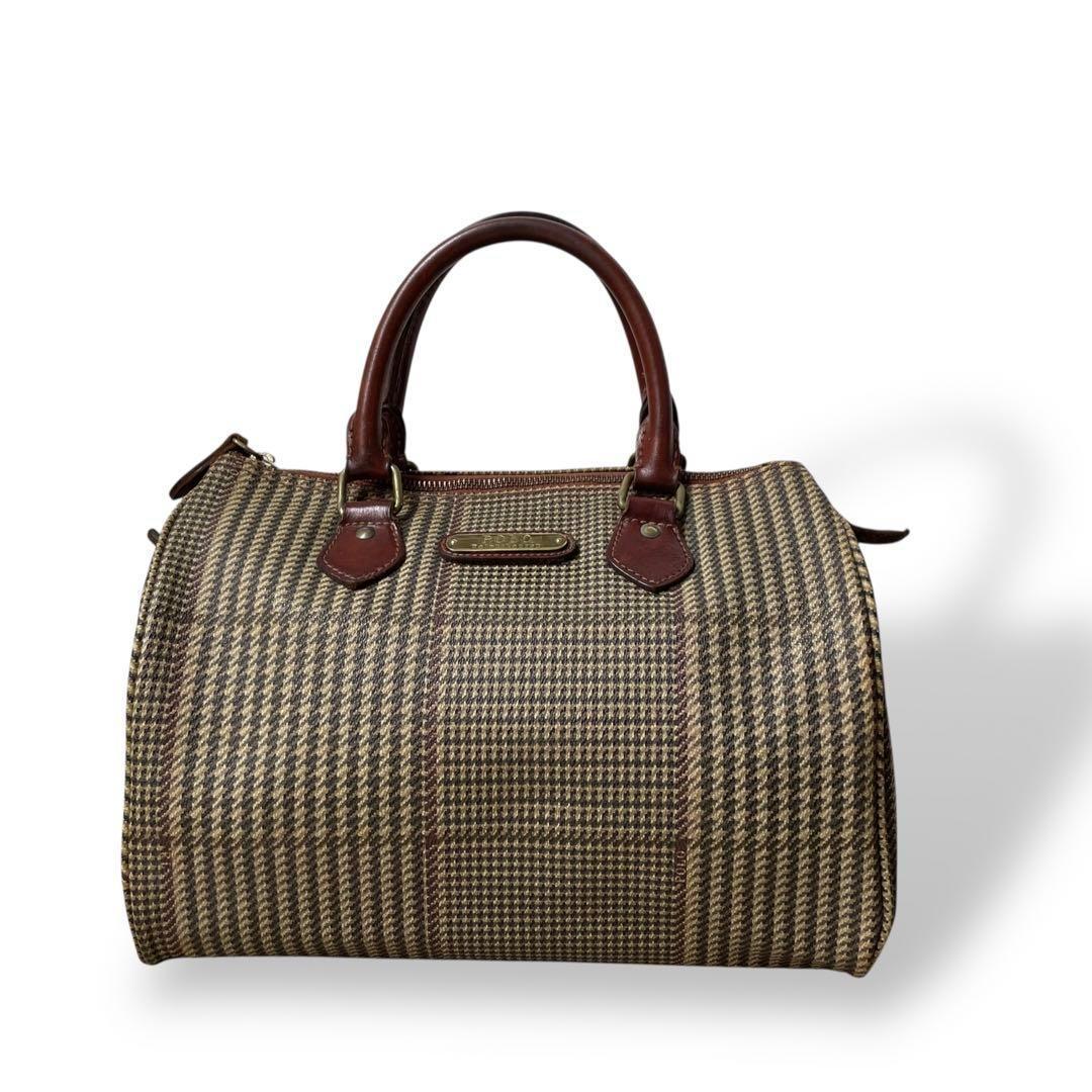 希少 ポロラルフローレン 千鳥柄 ヴィンテージ ミニ ボストン PVC レザー