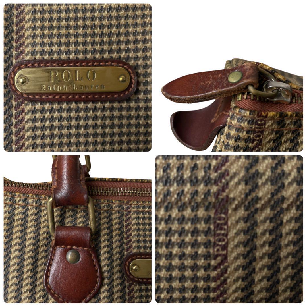 希少 ポロラルフローレン 千鳥柄 ヴィンテージ ミニ ボストン PVC レザー