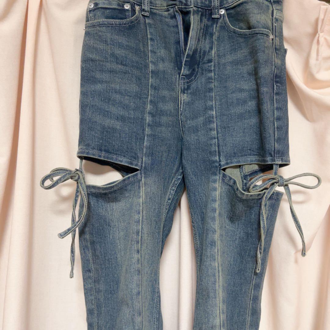RESEXXY カットアウトリボンデニムパンツ ブルー XSサイズ