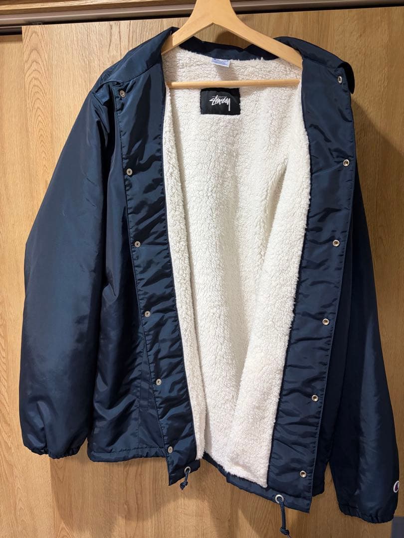 ヤ*ス様 STUSSY チャンピオン　別注　コーチジャケット ネイビー 裏ボア