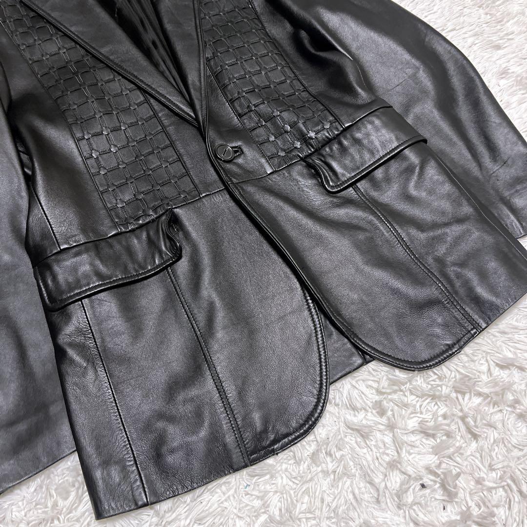 【美品】santafe サンタフェ 編み込み ラムレザージャケット テーラード