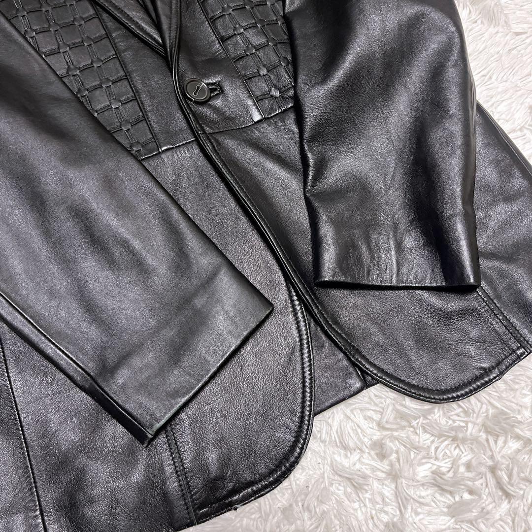 【美品】santafe サンタフェ 編み込み ラムレザージャケット テーラード