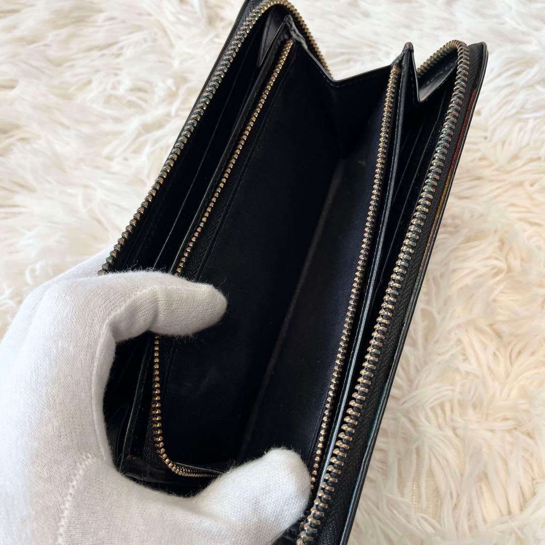 【美品】ポールスミス ラウンドジップ マルチストライプ レザー ブラック 本革