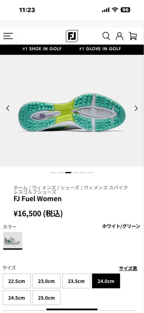 FJ Fuel Women ゴルフシューズ 24.0cm ホワイト/グリーン