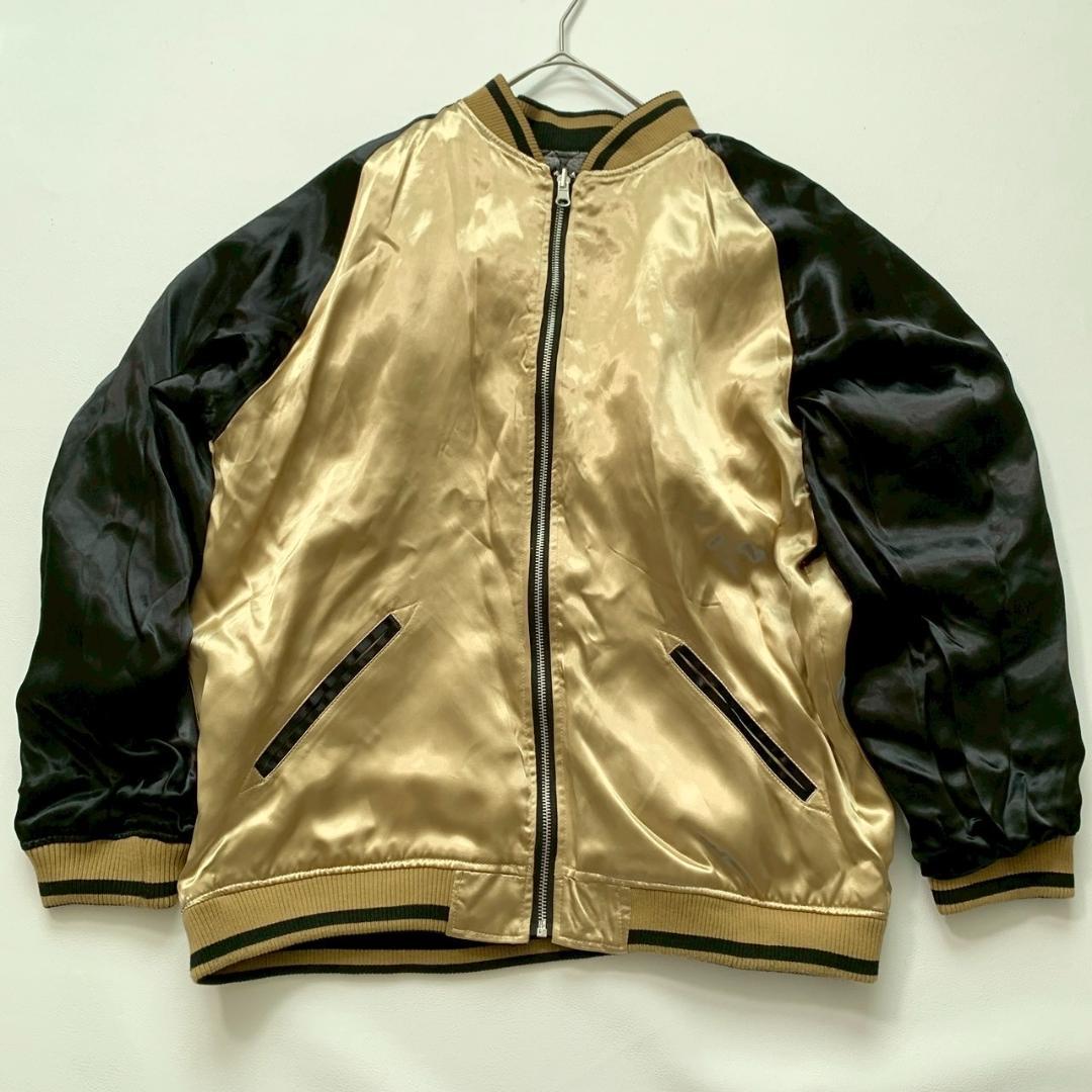 【碧寿】絡繰魂 粋 XL 龍 桜 刺繍 リバーシブル スカジャン 黒 金