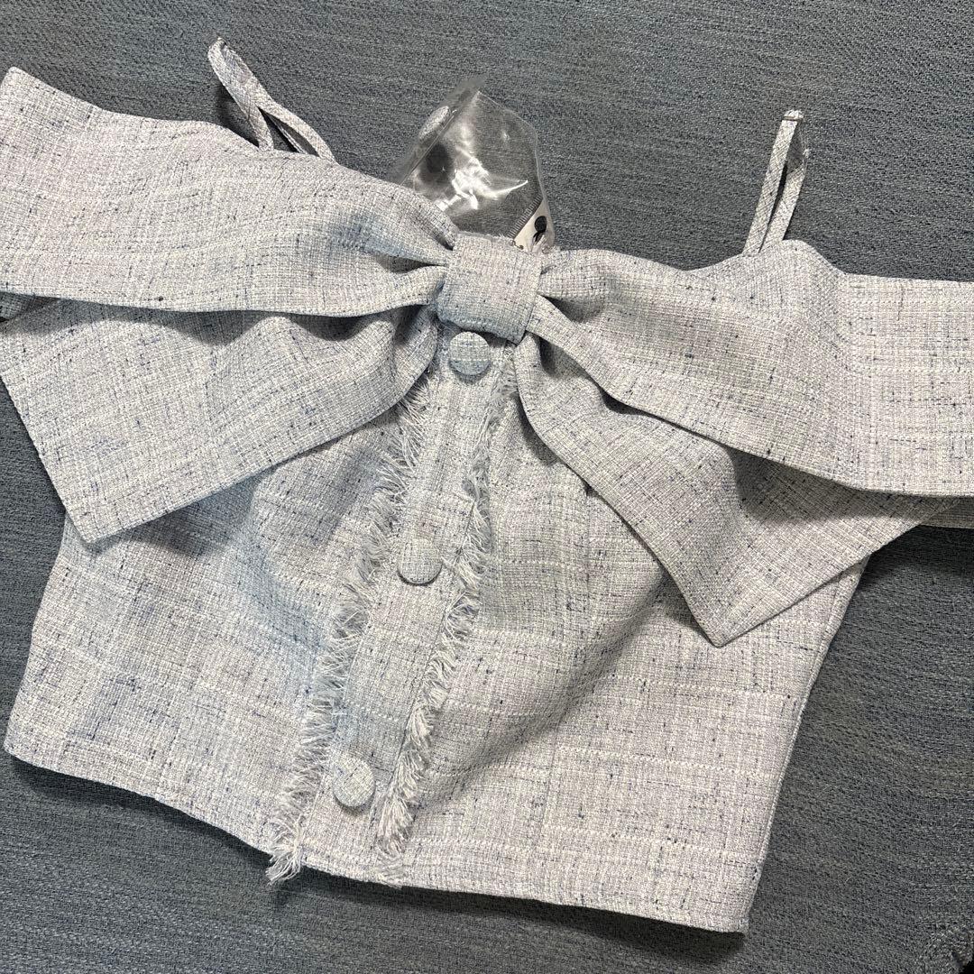 リップサービス ツイードリボンオフショルトップス